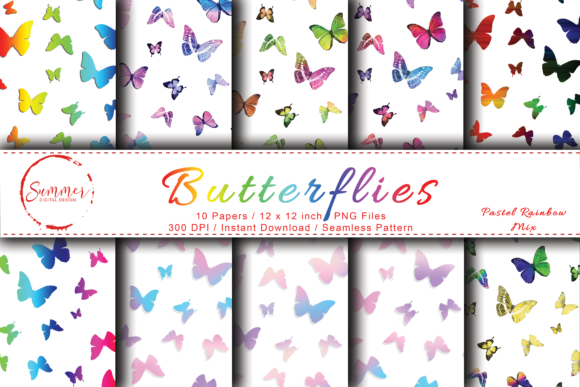 Butterflies - Pastel Rainbow Mix: A Versatile Digital Paper Collection for Creative Projects