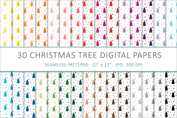 Christmas Tree Digital Papers and Seamless Patterns for Creative Projects