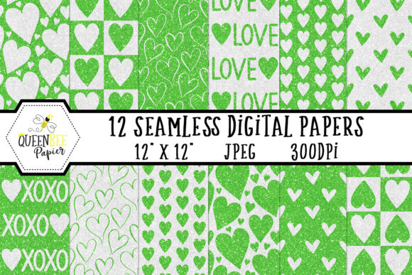 Green White Glitter Heart Digital Paper: A Sparkling Solution for Creative Projects