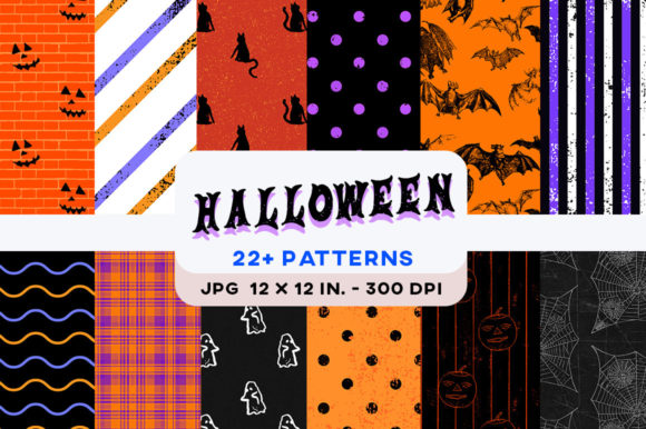 Halloween Pattern Digital Paper Retro