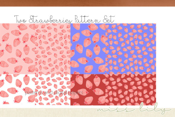 Two Simple Pink Straberries Pattern Set: A Versatile Digital Design for Creative Projects